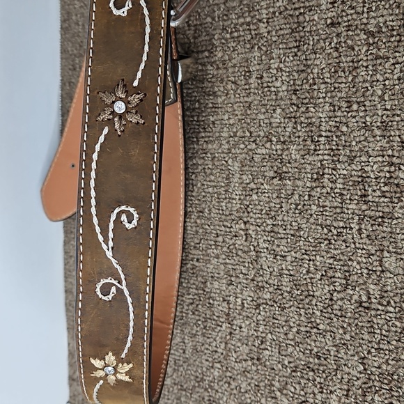 Nocona Belt Co Brown Floral Rhinestones Silver Buckle Sz Med Womens - Picture 6 of 8